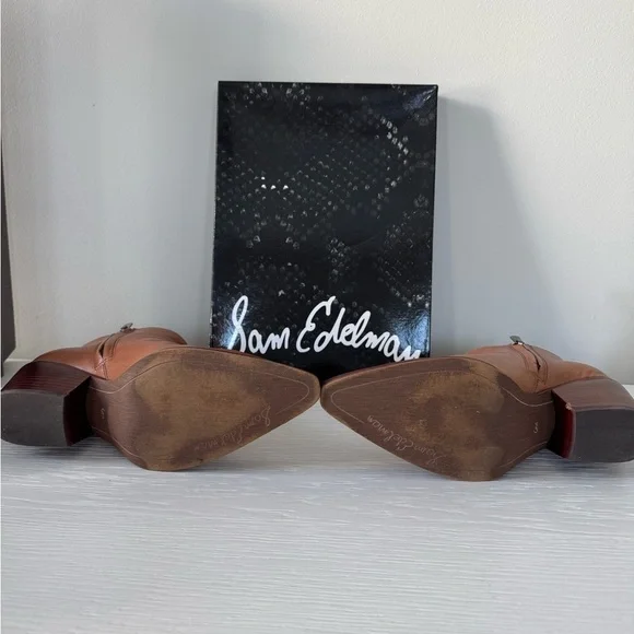 Sam Edelman Walden Whiskey Ankle Boots with Chunky Heel and Smooth Leather - Picture 5 of 5